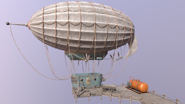 A low-poly of an airship in the port 3D Model