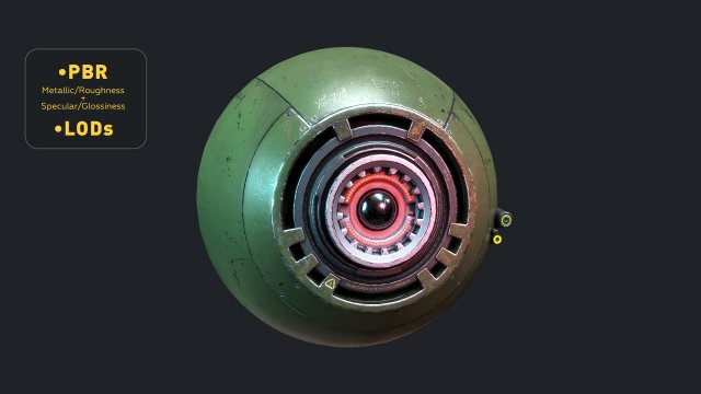 Reconnaissance Sphere Drone PBR Low-poly LODs 3D Model